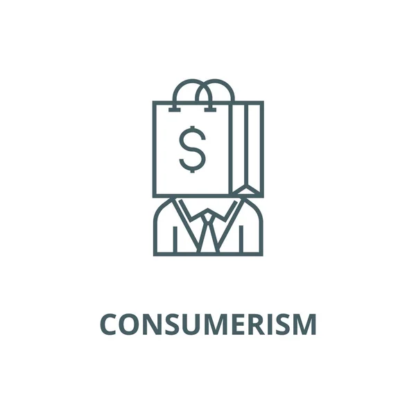 Ícone de linha de consumismo, vetor. Sinal de esboço de consumismo, símbolo de conceito, ilustração plana —  Vetores de Stock