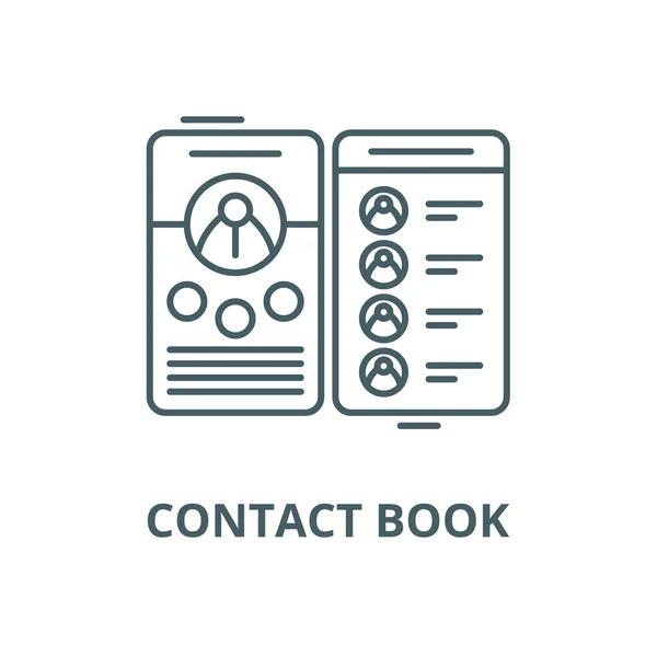 Значок линии контактной книги, вектор. Набросок книги контактов, символ концепции, плоская иллюстрация — стоковый вектор