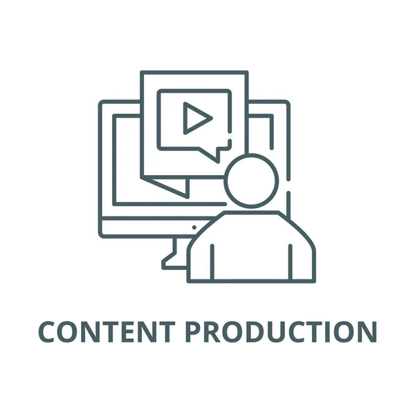 Icono de línea de producción de contenido, vector. Signo de esquema de producción de contenido, símbolo de concepto, ilustración plana — Archivo Imágenes Vectoriales