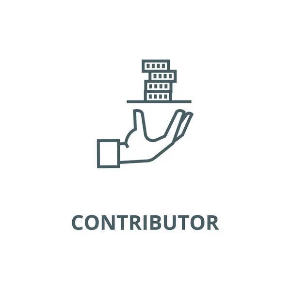 Contribuidor, mão de serviço com ícone de linha de dinheiro, vetor. Contribuidor, mão de serviço com sinal de contorno de dinheiro, símbolo de conceito, ilustração plana — Vetor de Stock