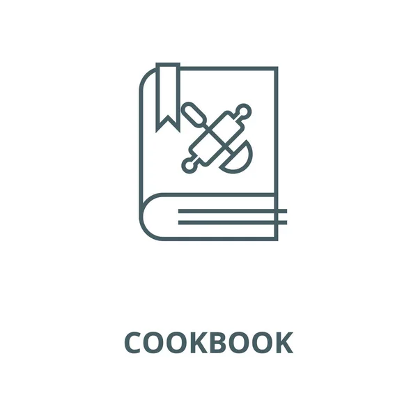 Libro de cocina, icono de la línea de libro de recetas, vector. Libro de cocina, signo de esquema de libro de recetas, símbolo de concepto, ilustración plana — Vector de stock