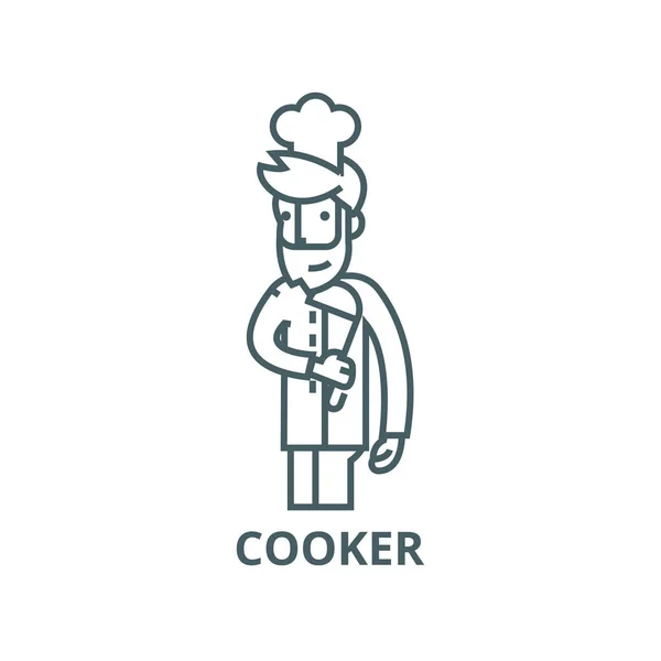 Cooker, icona della linea di chef del ristorante, vettore. Cucina, ristorante chef segno contorno, concept symbol, illustrazione piatta — Vettoriale Stock