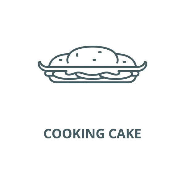 Cooking cake line icon, vector. Cooking cake outline sign, concept symbol, flat illustration — Stock Vector