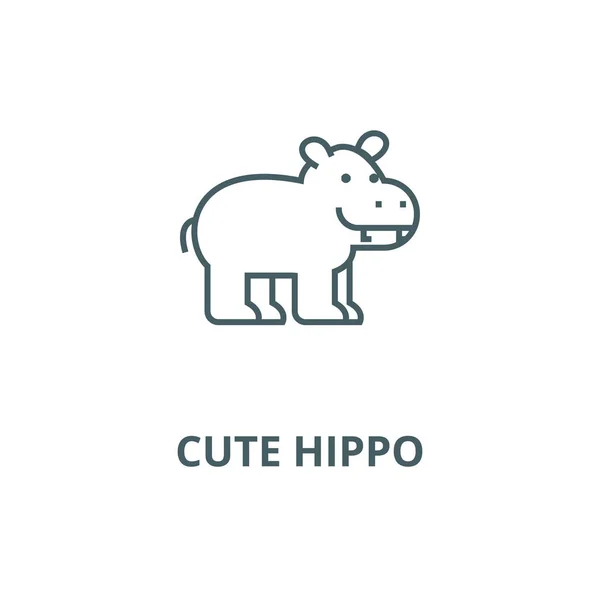 Cute hippo line icon, vector. Cute hippo outline sign, concept symbol, flat illustration — Stock Vector