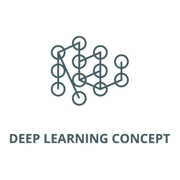 Icono de línea de concepto de aprendizaje profundo, vector. Signo de esquema de concepto de aprendizaje profundo, símbolo de concepto, ilustración plana — Vector de stock