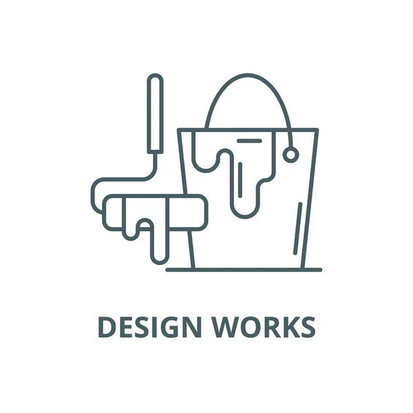 Design funciona ícone de linha, vetor. Desenho obras esboço sinal, conceito símbolo, ilustração plana — Vetor de Stock