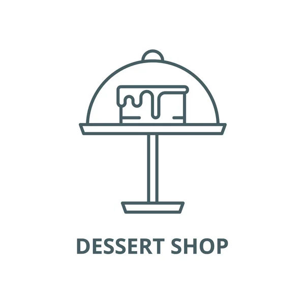 Postres icono de la línea de la tienda, vector. Postres signo de contorno de la tienda, símbolo de concepto, ilustración plana — Vector de stock