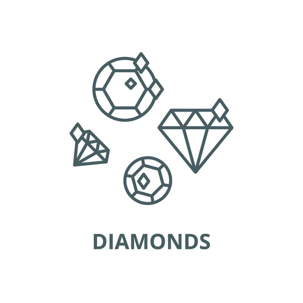 Icono de línea de diamantes, vector. Signo de contorno de diamantes, símbolo de concepto, ilustración plana — Vector de stock