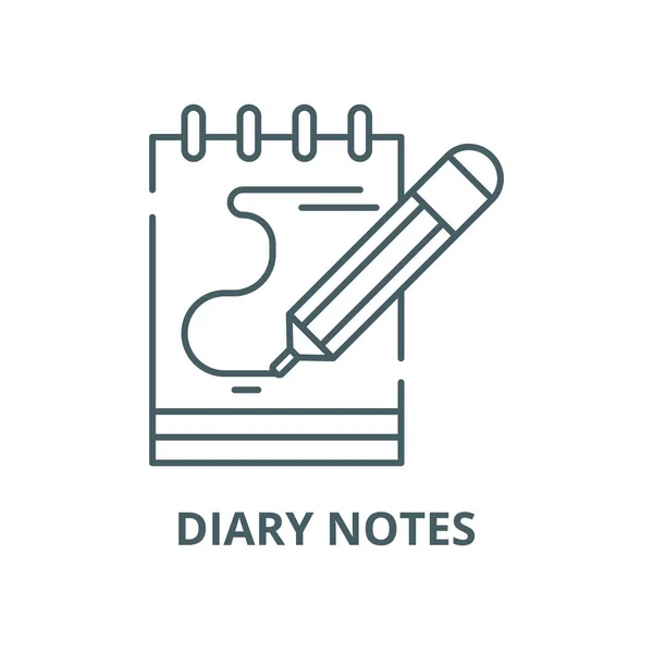 Notes de journal icône de ligne, vecteur. Notes de journal aperçu signe, symbole de concept, illustration plate — Image vectorielle
