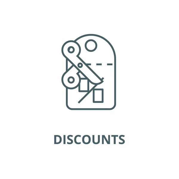 Discounts,label,scissors line icon, vector. Discounts,label,scissors outline sign, concept symbol, flat illustration — Stock Vector