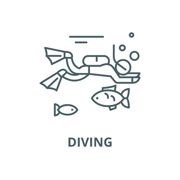 Ícone de linha de mergulho, vetor. Sinal de contorno de mergulho, símbolo de conceito, ilustração plana — Vetor de Stock