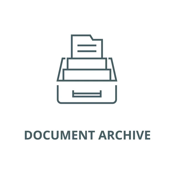 Archivio documenti, riquadro con l'icona della riga dei file, vettore. Archivio documenti, scatola con il segno del contorno dei file, simbolo del concetto, illustrazione piatta — Vettoriale Stock