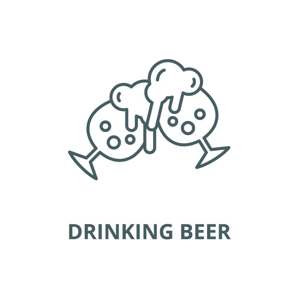 Beber cerveza línea icono, vector. Señal de contorno de cerveza para beber, símbolo conceptual, ilustración plana — Vector de stock