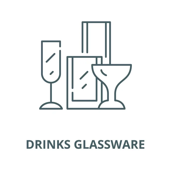 Bebidas icono de la línea de cristalería, vector. Señal de contorno de vasos de bebidas, símbolo de concepto, ilustración plana — Vector de stock