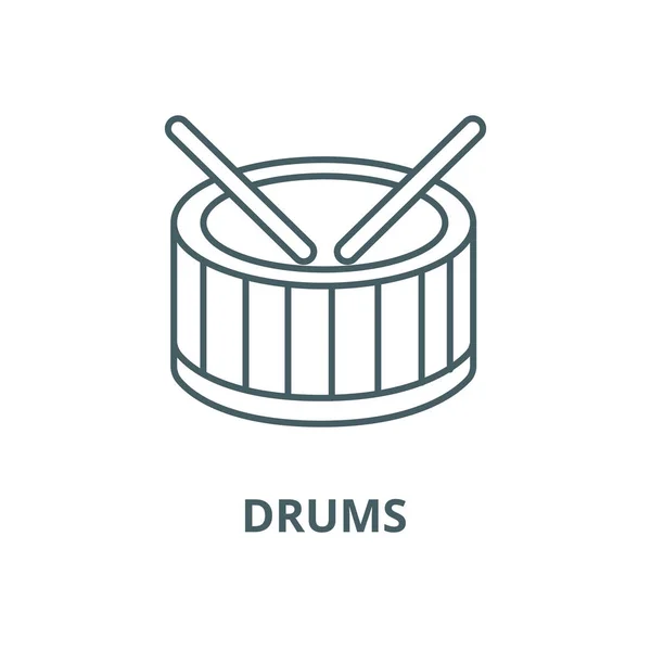 Drums line icoon, Vector. Drums schets teken, concept symbool, platte illustratie — Stockvector