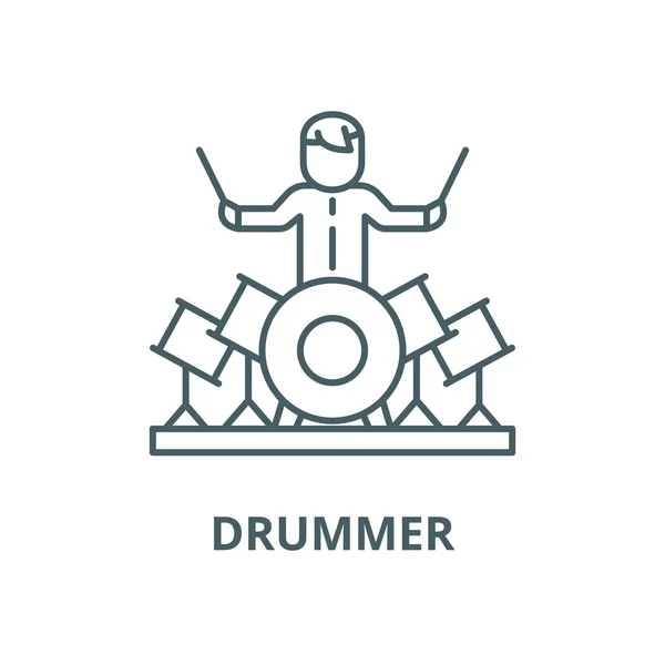 Drummer lijn icoon, Vector. Drummer outline Sign, concept symbool, platte illustratie — Stockvector