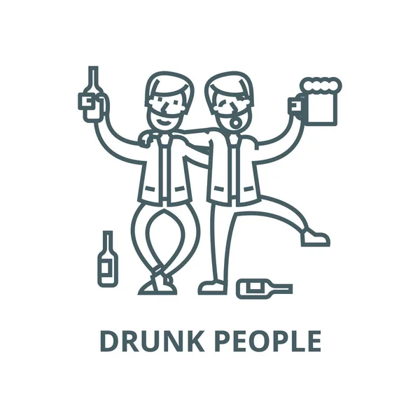 Dronken mensen, dronken partij, twee mannen drinken lijn icoon, Vector. Dronken mensen, dronken partij, twee mannen drinken schets teken, concept symbool, platte illustratie — Stockvector