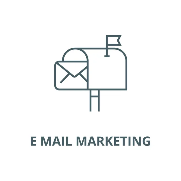 E mail marketing línea icono, vector. E mail marketing esquema signo, concepto símbolo, ilustración plana — Vector de stock