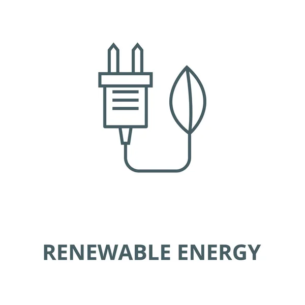Eco enchufe, icono de línea de energía renovable, vector. Eco plug, signo de esquema de energía renovable, símbolo de concepto, ilustración plana — Archivo Imágenes Vectoriales