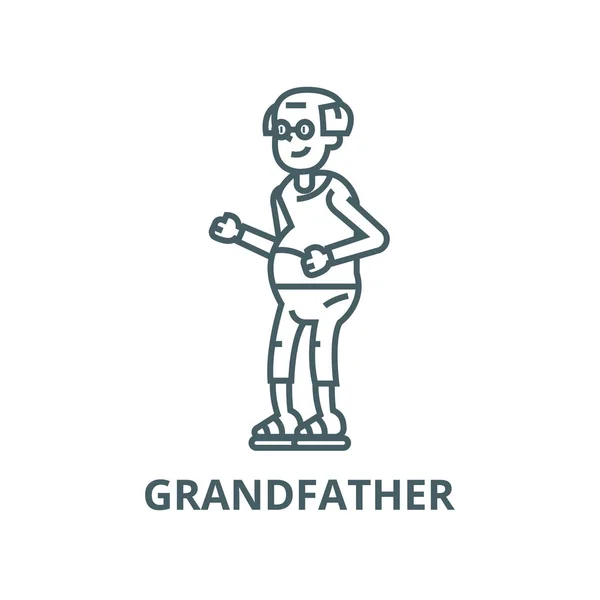 Hombre mayor, icono de la línea del abuelo, vector. Anciano, signo del contorno del abuelo, símbolo del concepto, ilustración plana — Vector de stock