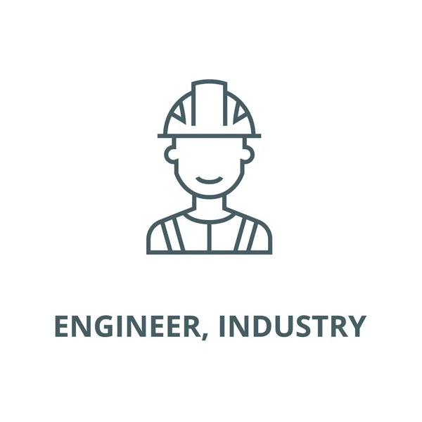 Ingeniero, icono de línea de la industria, vector. Ingeniero, signo de contorno de la industria, símbolo de concepto, ilustración plana — Vector de stock