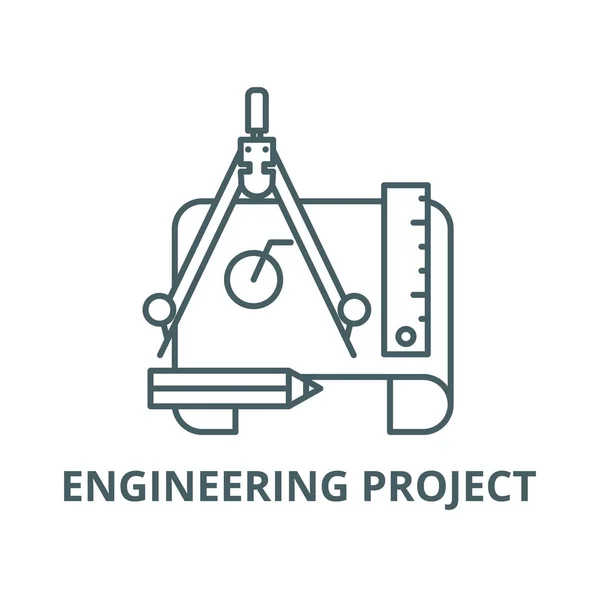 Icono de línea de proyecto de ingeniería, vector. Signo del esquema del proyecto de ingeniería, símbolo del concepto, ilustración plana — Vector de stock