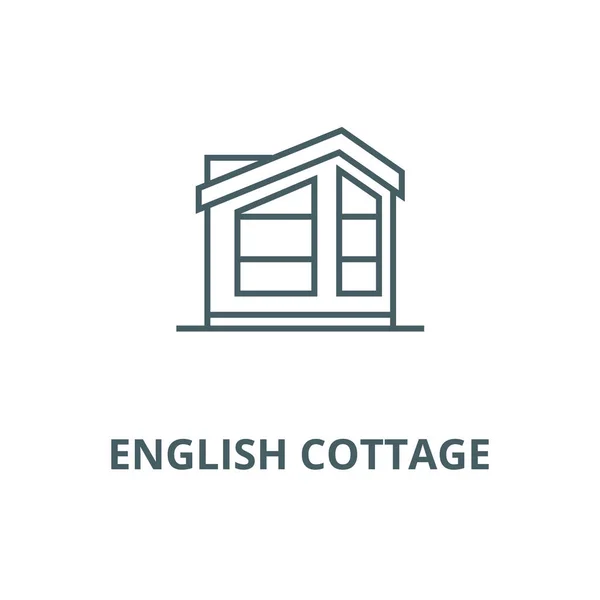 Icona della cottage line inglese, vettore. Cottage inglese segno contorno, simbolo del concetto, illustrazione piatta — Vettoriale Stock