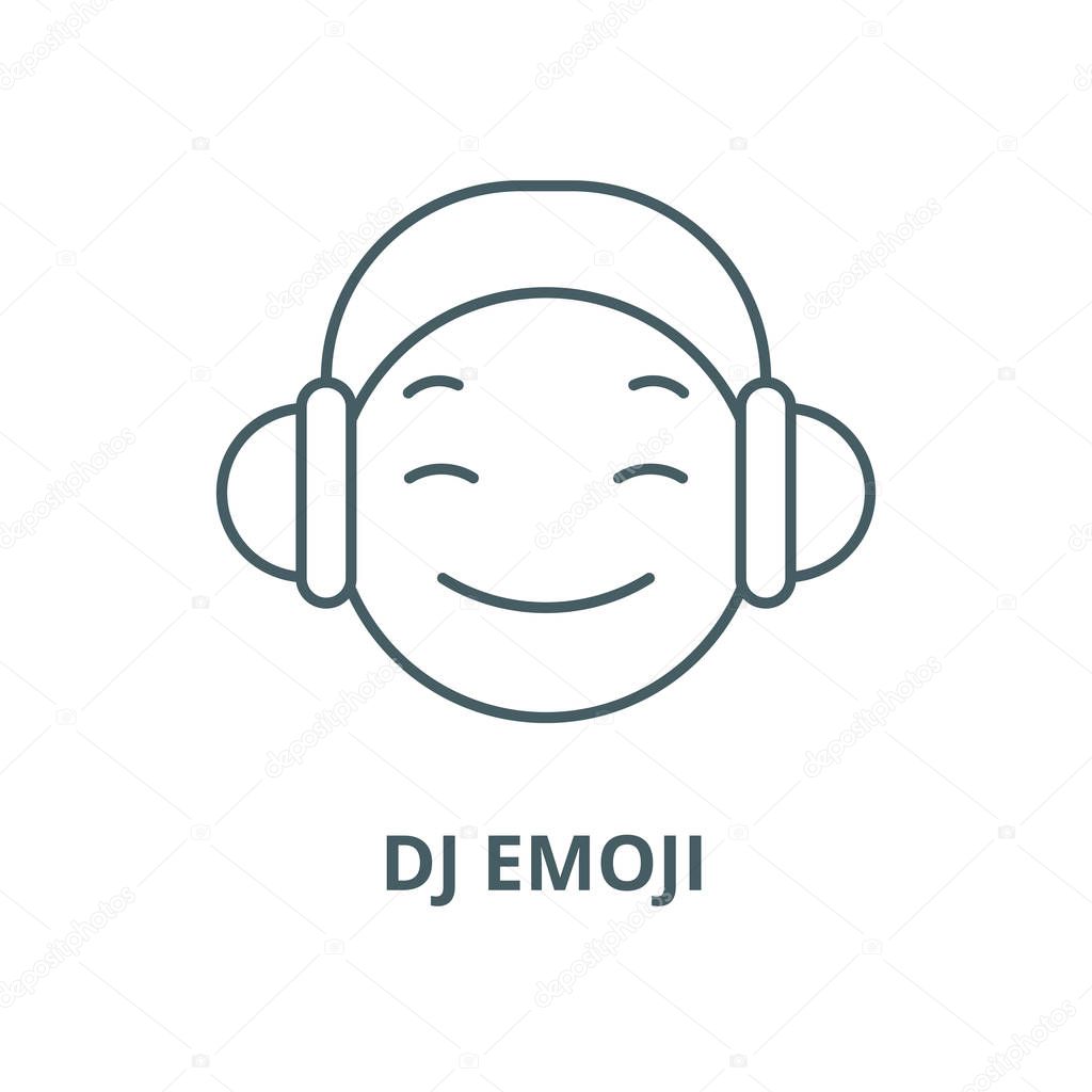 Dj emoji line icon, vector. Dj emoji outline sign, concept symbol, flat illustration