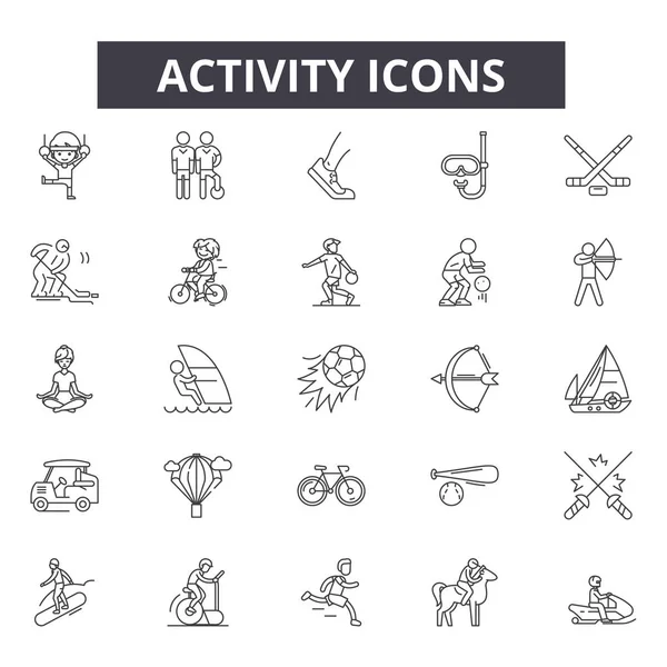 Iconos de línea de actividad, conjunto de signos, vector. Concepto del esquema de la actividad, ilustración: actividad, deporte, hombre — Archivo Imágenes Vectoriales