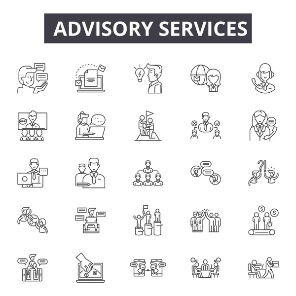 Advisory services line icons, signs set, vector. Advisory services outline concept, illustration: advisory,business,service,information,communication,concept — Stock Vector