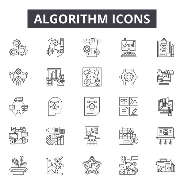 Iconos de línea de algoritmo, conjunto de signos, vector. Concepto de esquema de algoritmo, ilustración: algoritmo, datos, desprogramación, información, web, símbolo — Vector de stock
