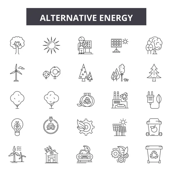 Ikony alternativních energetických čar, nastavení značek, vektor. Koncepce alternativního energetického obrysu, ilustrace: Energetika, životní prostředí, vítr, ekologie, Sun, alternativa, zelená, Eco — Stockový vektor
