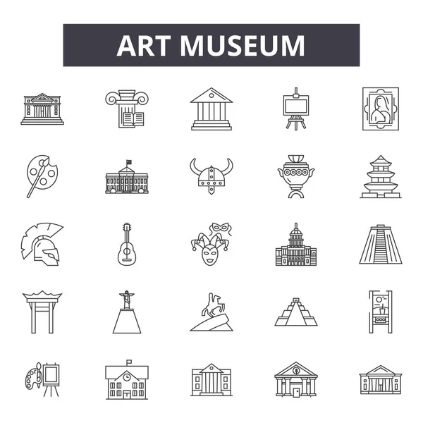 Εικονίδια γραμμών μουσείου τέχνης, σετ πινακίδων, διάνυσμα. Καλλιτεχνικό περίγραμμα Μουσείου, απεικόνιση: Μουσείο, τέχνη, καλλιτέχνης, απομονωμένος, ζωγραφική — Διανυσματικό Αρχείο