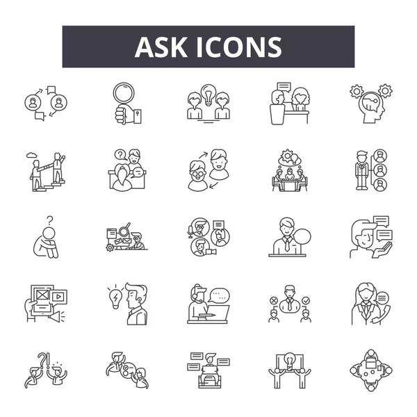 Ask linje ikoner, skyltar, vektor. Fråga dispositions konceptet, illustration: hjälp, fråga, FAQ, platt, fråga — Stock vektor