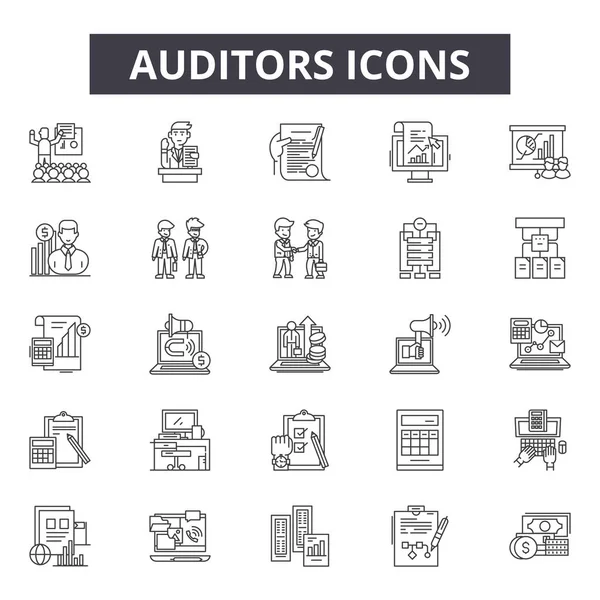 Ikony na řádcích auditorů, nastavení značek, vektor. Přehled auditorů, ilustrace: podnikání, auditor, finanční, audit, dokument, účetnictví, finance, řízení — Stockový vektor