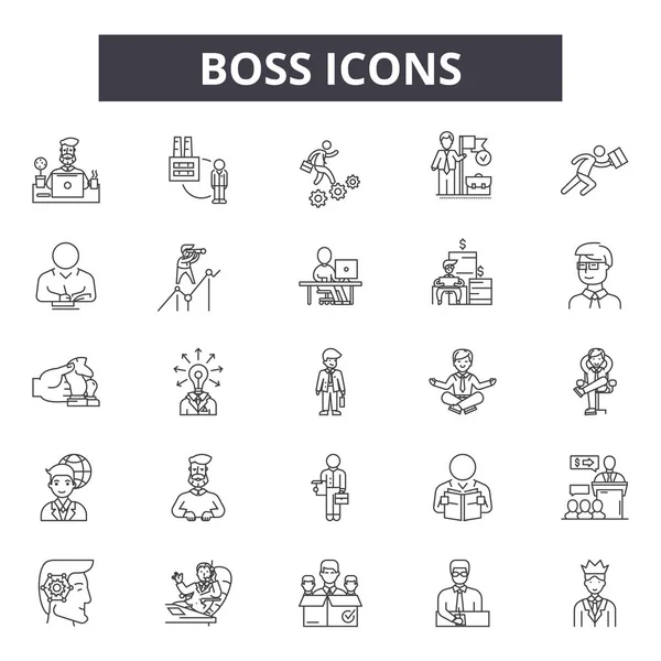 Boss line icons, signs set, vector. Boss outline concept, illustration: boss,business,manager,businessman,people,leader,office,person — Stock Vector