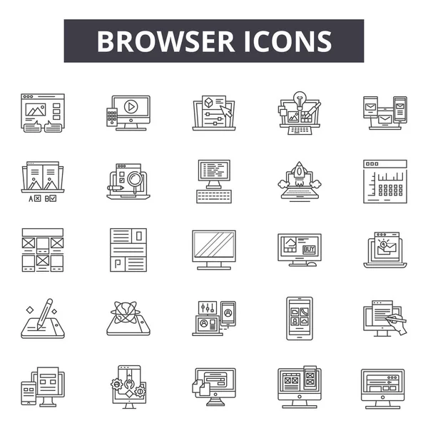 Iconos de línea del navegador, conjunto de signos, vector. Concepto de esquema del navegador, ilustración: navegador, web, sitio web, Internet, red, ventana — Vector de stock