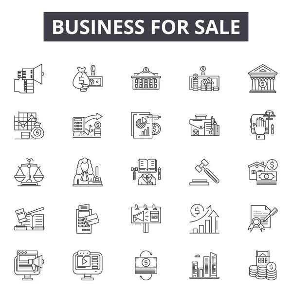 Επιχειρήσεις προς πώληση εικονίδια γραμμών, σετ πινακίδες, διάνυσμα. Επιχείρηση προς πώληση έννοια περίγραμμα, απεικόνιση: επιχείρηση, χρήματα, αγορά, πώληση, απογράφημα — Διανυσματικό Αρχείο