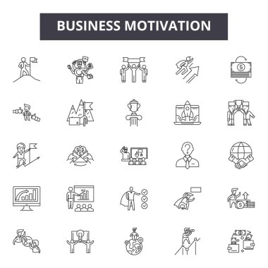 İş motivasyon hattı simgeleri, işaretler seti, vektör. İş motivasyonu anahat kavramı, illüstrasyon: iş, motivasyon, başarı, insan, kavram, fikir