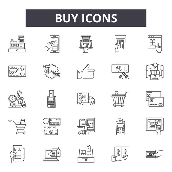 Buy line icons, signs set, vector. Buy outline concept, illustration: business,buy,store,commerce,shop