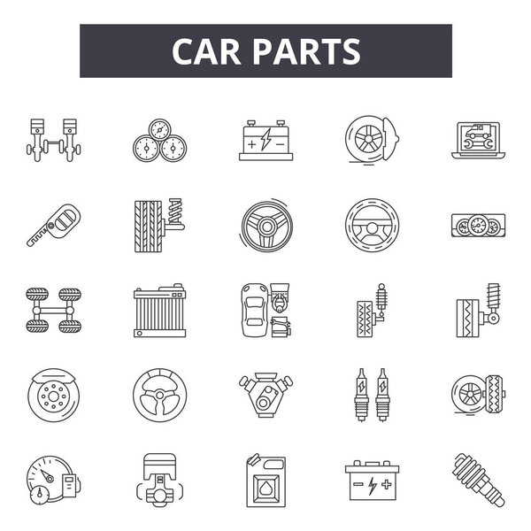 Car parts line icons, signs set, vector. Car parts outline concept, illustration: auto,car,oil,engine,repair,wheel,service,battery