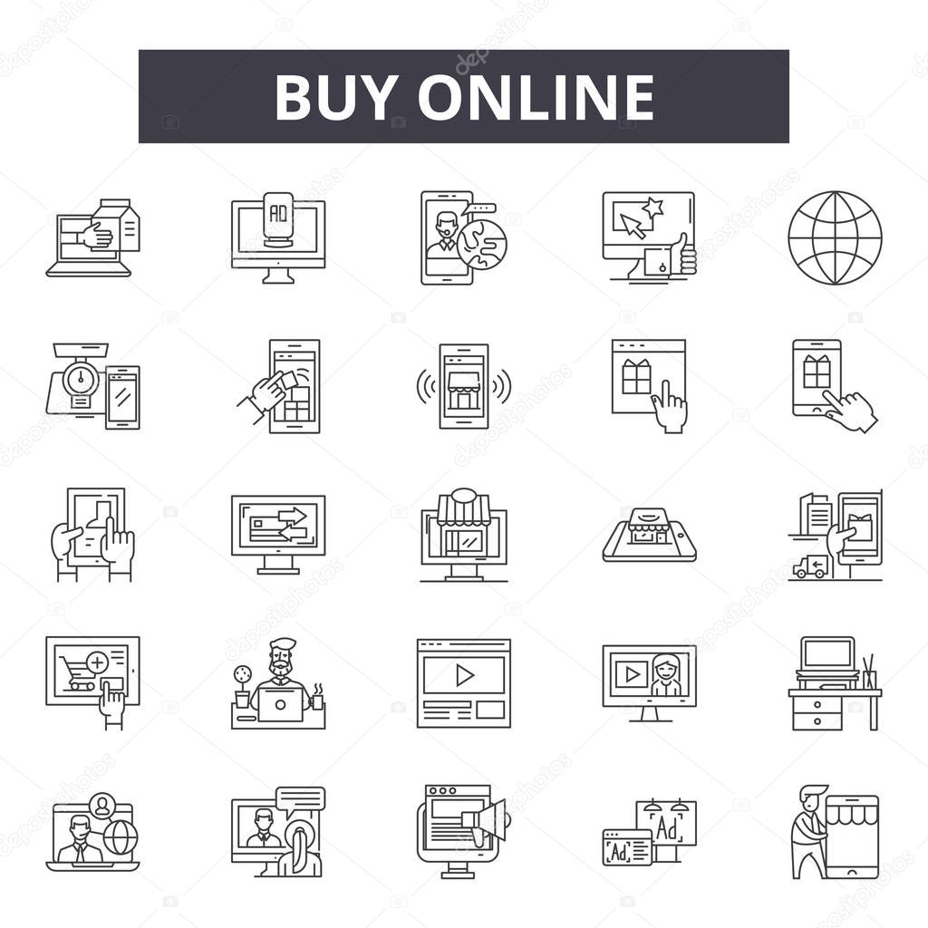 Buy online line icons, signs set, vector. Buy online outline concept, illustration: onbuy,internet,web,shop,store,sale