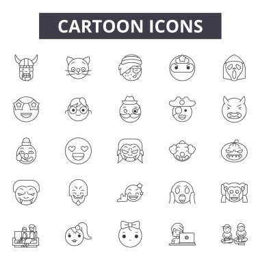 Çizgi çizgi simgeleri, işaretler seti, vektör. Karikatür anahat kavramı, illüstrasyon: karikatür, degrafik, eleman, set