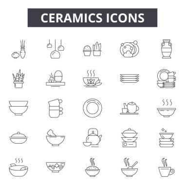 Seramik çizgi simgeleri, işaretler seti, vektör. Seramik anahat kavramı, illüstrasyon: seramik, dedekorasyon, izole, ev