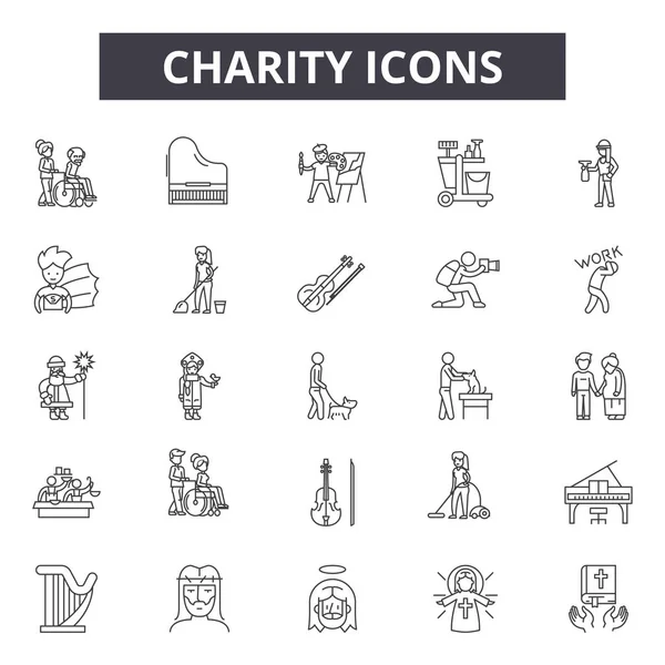 Symboly charitativních linií, symboly, vektor. Charitativní osnova koncept, ilustrace: dobročinnost, srdce, láska, péče, podpora, ruka, dobrovolnice — Stockový vektor
