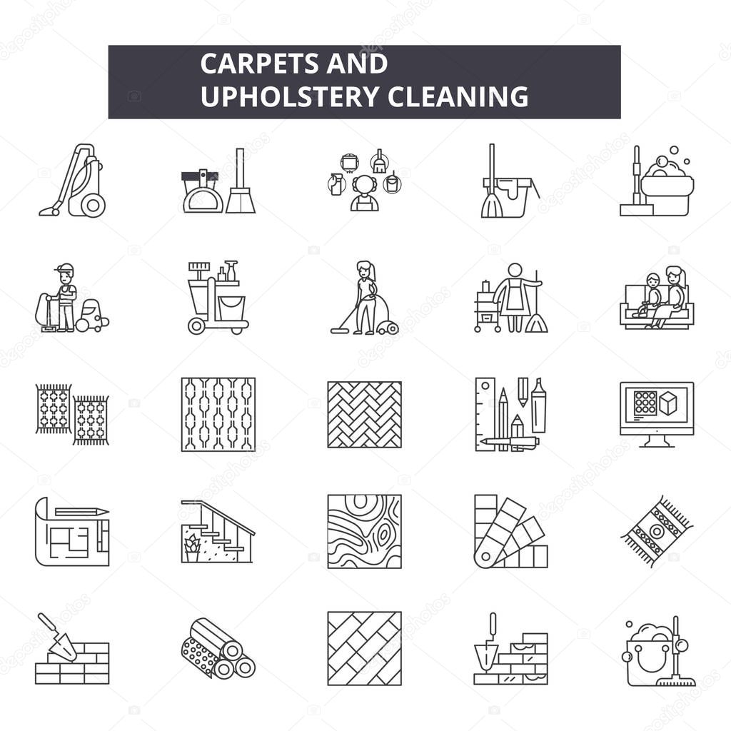 Carpets and upholstery cleaning line icons, signs set, vector. Carpets and upholstery cleaning outline concept, illustration: upholstery,carpet,pictogram,service,cleaning,logo