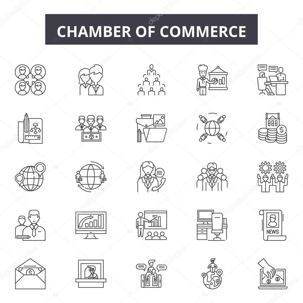 Chambers of commerce line icons, signs set, vector. Chambers of commerce outline concept, illustration: commerce,chamber,business,concept,chamber of commerce,deoffice design