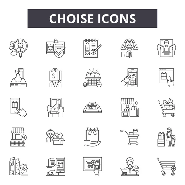 Choise lijn iconen, borden set, Vector. Choise outline concept, illustratie: choise, Business, kies, label, beste — Stockvector