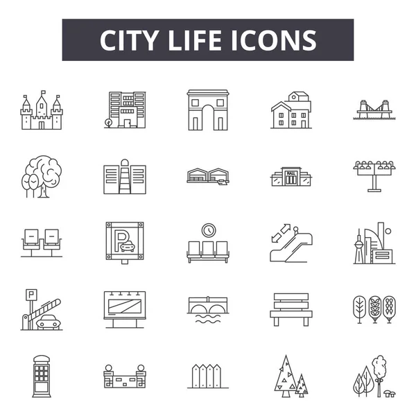 City life line icons, signs set, vector. City life outline concept, illustration: life,building,city,graphic,concept,background,urban