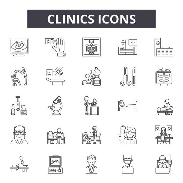 Ikony čar na klinikách, symboly, vektor. Kliniky osnova, ilustrace: klinika, lékařství, lékařství, péče, zdravotnictví, nemocnice, lékař — Stockový vektor